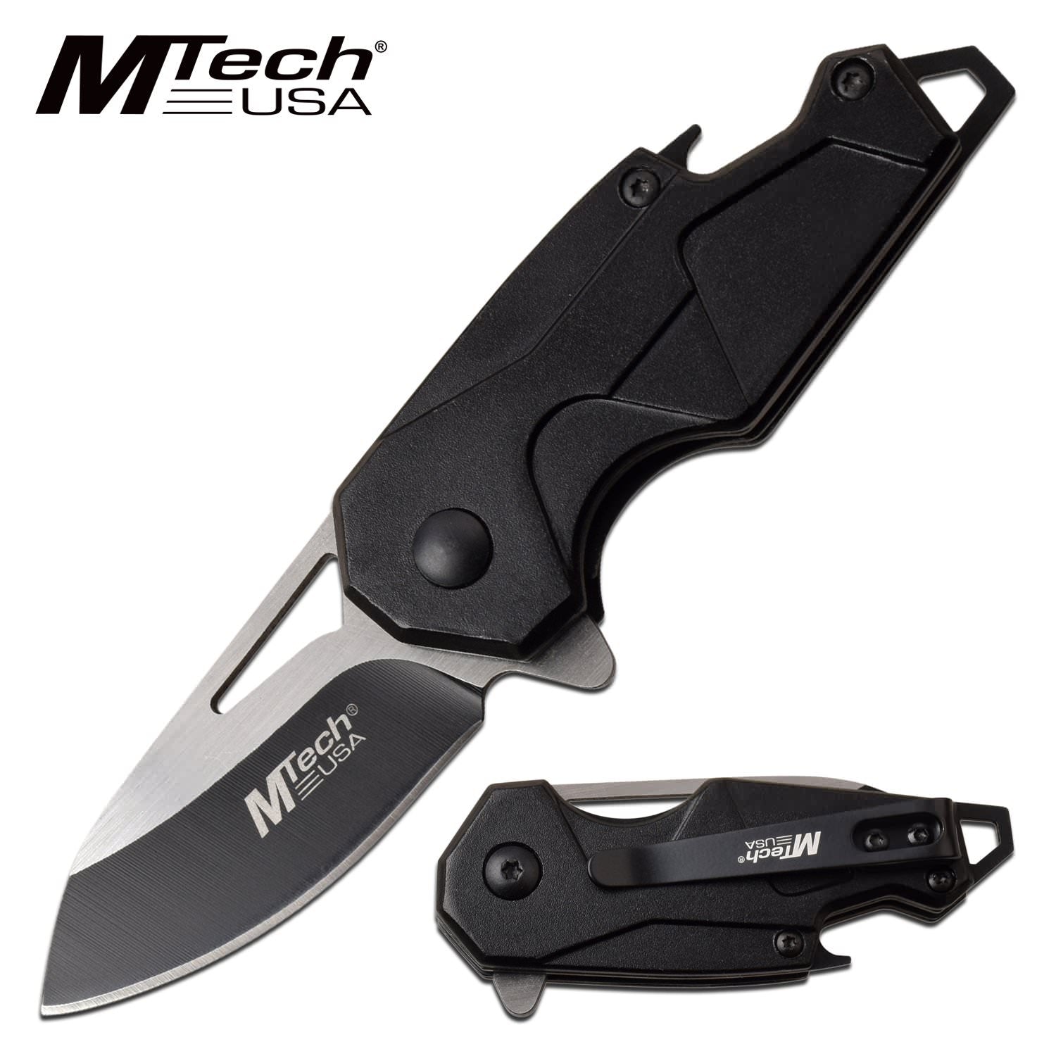 Spring Assist Folding Knife MTech Mini 2" Black Blade EDC Bottle Opener - Tophatter's Army Products & Self Defense Collectible Weapons - Tophatter Daily Deals